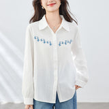 Cotton cocoon, embroidered cotton shirt women's long sleeves spring and autumn  new work workplace OL style casual shirt