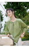 New Chinese Ramie Shirt Sunscreen Shirt Dopamine Girl A0618 + Balloon Pants Wide Leg Loose Pants A0426