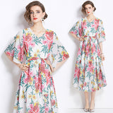 Gentle wind temperament Tencel skirt elegant drape print dress large size loose dress