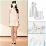 summer new celebrity daughter bead shirt high waist short skirt two-piece set light luxury temperament set M4265