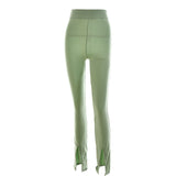 2025 style  summer new casual trousers female sexy high waist micro pull type Internet celebrity hot girl split tight pants
