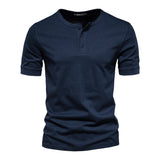 KAMAMES 2025 Hot trade New clothes men's t-Henry crew neck short-sleeved T-shirt heavy men's slim-fit solid-color sports bottoming shirt
