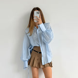 2025 Autumn and winter Russian white classic retro sexy commuting perspective temperament mesh loose long-sleeved lace-up shirt