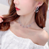 2025 S925 silver needle zircon inlaid earrings niche design heart-to-heart double love advanced sense sweet and fresh earrings