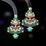 2025 Winter new heavy industry high-end Christmas tree earrings colored zircon inlaid with festive atmosphere  style earrings tide