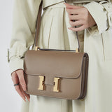 KAMAMES 2025 Large palm lizard pattern cowhide bag New trendy leather women's bag h buckle Kangkang bag Stewardess bag Crossbody small square bag