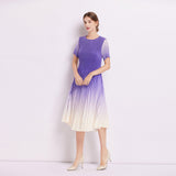 popular summer new product temperament round neck short sleeve printed dress waist pleated skirt