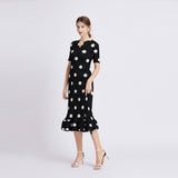 Miyake dress women's polka dot printing temperament advanced sense loose and thin temperament short sleeve summer pleated A-shaped skirt