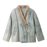 new Chinese women's clothing autumn and winter high-end embroidery V-neck feather splicing new silk cotton jacket MX080