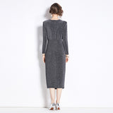 Celebrity temperament V-neck dress in the spring and autumn of popular, the new women's waist and thin sexy hip skirt