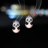 2025 Fashion OL cute micro-inlaid zircon panda pearl earrings s925 silver needle niche high-end light luxury stud earrings accessories women