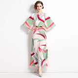 new literary and artistic style niche high-end printing medium sleeve crew neck dress women's large size medium and long dress