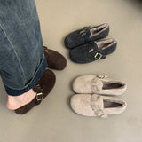 2025  Retro velvet Birkenstocks women's shoes popular new autumn and winter Korean version Doudou shoes velvet thermal cotton single shoes