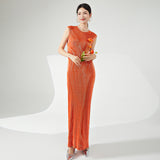 2025 Hot-style texture dress women's summer bronzing straight long dress high-end temperament elegant  dress