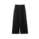 2025 THE MIND curled wide-leg casual pants women's 2025 spring new Korean version simple high-waisted versatile long pants T226