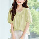 Cotton cocoon, large size short-sleeved shirt for women