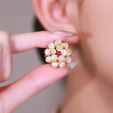 New opal red diamond flower cluster ear buckle sweet fashion flower stud earrings 925 silver needle premium feeling earrings