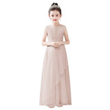 Kamames  Direct Selling Girls' Dress White Gauzy Dress Children's Piano Orchestral Instrumental Performance Suit Poetry Recitation Performance Dress