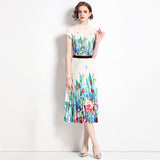 Salt girl feels like wearing a two-piece suit, women's summer tie-dye short T-shirt top, high waist pleated skirt