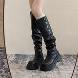 2025  Brown British platform boots women's winter new knee thick heel premium stacking boots retro tall knight boots