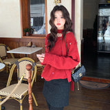 2025 Thirteen Lines popular Autumn and Winter New ins Temperament Elegant Neck Knitted Sweater Versatile Sweater Women 25165