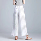 kamames Artistic Cotton and Linen Cropped Pants Wide-Leg Pants Draping Women's Loose Slimming Elastic Waist Striped Casual Pants Women's Summer New