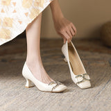 2025 6388-3  square head stiletto single shoes, spring and autumn 2025 new comfortable metal buckle fashion high heels women