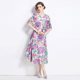 Gentle wind temperament Tencel skirt elegant drape print dress large size loose dress