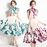 Pleated  summer dress Popular style printed top set fashionable and thin skirt two-piece set chiffon wear