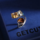 2025 Korean version of jewelry light luxury niche design index finger ring fashion coffee gold cubic crystal adjustable opening ring