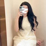 White Celebrity Temperament Design Flower Dress  Summer New High Waist Short Skirt M4002