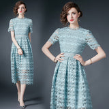 Popular trade women's clothing light luxury high sense fashion and thin hollow water-soluble lace medium and long dress