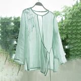 New Chinese Top, Sunscreen Shirt Women's Summer, Mint Mambo, Ramie Heavy Industry Embroidery Improved Hanfu B0631
