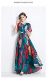 High-end  dress women's popular new design printing strap waist long chiffon vacation skirt