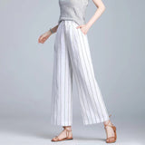 kamames Artistic Cotton and Linen Cropped Pants Wide-Leg Pants Draping Women's Loose Slimming Elastic Waist Striped Casual Pants Women's Summer New