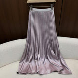 2025 spring and summer new minimalist and thin solid color pleated skirt