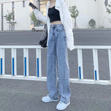 kamames High Waist Jeans for Girls Autumn Blue Straight Loose Slimming  New Drape Mop Wide Leg Pants