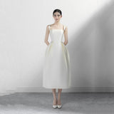 2025 niche design black and white satin suspender evening dress banquet birthday party temperament small dress can be worn at ordinary times