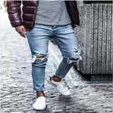 2025 Popularan station denim ripped men's pants 2025 autumn slim and thin new elastic trousers men's pants