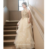 Champagne evening dress female banquet temperament haute couture fringed host high sense light luxury niche high-end performance skirt