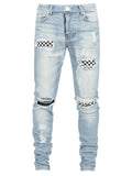 2025 Popularan Station INS Explosive Ripped Patch Pants 2025 Autumn and Winter Men's Ripped Slim Skinny Jeans Men