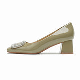 2025 5288-9 Mary Jane shoes women's head patent leather medium heel rhinestone square buckle shoes women's Korean version light mouth thick heel single shoes autumn