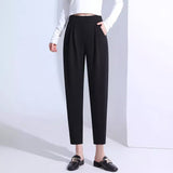 kamames Spring and Summer Cropped Pants High Waist Pocket Elastic Harem Pants Elastic Straight Draping Belly Covering Casual Pants Smoke Tube Women's Pants