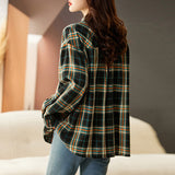 Factory direct sales thickened and polished pure cotton plaid shirt women's long-sleeved autumn and winter new retro loose casual top trendy