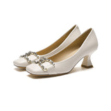 2025 6388-3  square head stiletto single shoes, spring and autumn 2025 new comfortable metal buckle fashion high heels women