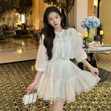 Spring new lace cardigan shirt skirt Tencel two-piece set light luxury temperament elegant pure white set M4061