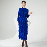 2025 Nanyou high-end women's clothing dress design sense niche irregular long dress pleated elegant dress Popularan station