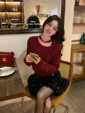 2025 Thirteen Lines popular Autumn and Winter New Raccoon Fleece Elegant Neck Knitted Sweater Versatile Sweater Women 25197