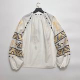 2025 25 early spring new  niche pastoral retro cotton and linen embroidered lantern sleeve doll shirt round neck pullover shirt women