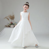 Kamames  Direct Selling Girls' Dress White Gauzy Dress Children's Piano Orchestral Instrumental Performance Suit Poetry Recitation Performance Dress